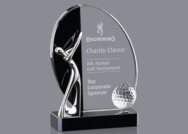 Custom Logo Golf Trophy Cup With Metal Golf Figures & Crystal Golf Ball